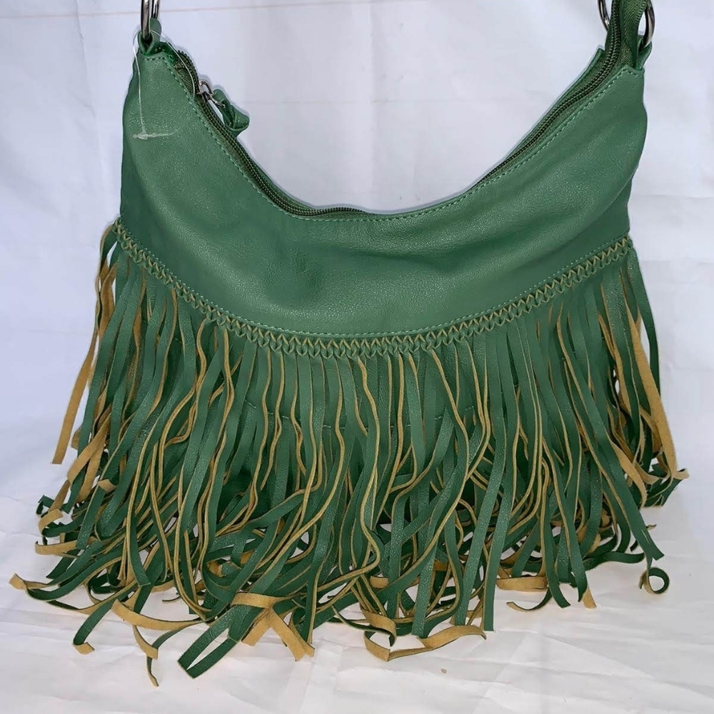 Bongo Tote Green Western Fringes Boho Shoulder Bag